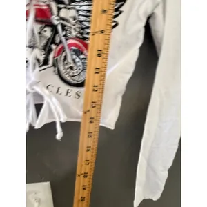 JNK American Speedway Motorcycle Lace Up Crop Top White Long Sleeve S Biker‎ thumbnail 6