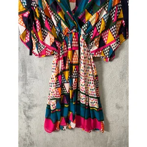 Maeve Anthropologie Boho Geo‎ Print Dress Multicolor V-Neck Flowy Size 2 No Slip thumbnail 2