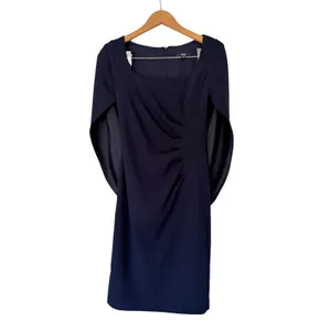 AQUA Formal Navy Blue Cape Sleeve Ruched Sheath Dress Size 0‎ NEW thumbnail 3