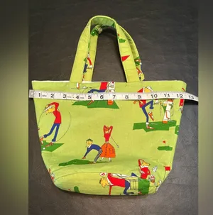 Green Golf Print Tote Bag with Velcro closure and interior pocket thumbnail 8