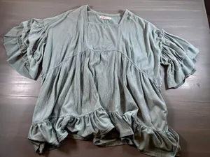 Free People Beach Mini Dress Bell Sleeve Ruffle Boho Cotton Womens Small thumbnail 1