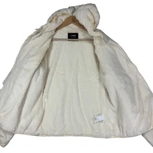 Ci Sono Puffer Jacket Ivory Sherpa Lined Hooded Quilted Winter Coat Minimalist L thumbnail 7