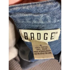 Badge Vintage‎ Denim Embroidered Floral Birdhouse Mandarin Collar Shirt Womens S thumbnail 4