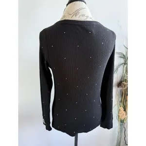 PINK Victoria's Secret Black Ribbed Rhinestone‎ Scoop Neck Thermal Top Large thumbnail 2