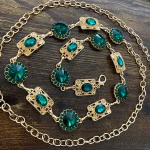 Gold Y2K Emerald Green Jewel Waist Chain Belt, Fits 24.5-51.5 Inches, X7GA1297 thumbnail 6