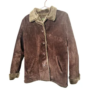 VINTAGE EDDIE BAUER Brown Faux Fur Lined Suede Leather Oversized Coat Size M thumbnail 1