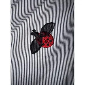 Las Olas Vintage Pinstripe Ladybug Embroidered Short Sleeve Button Down Shirt Lg thumbnail 6