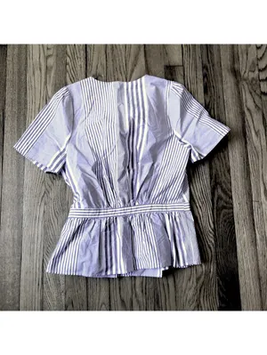 Madewell NWOT Women's Ruffle-Hem Wrap Top in Stripe Mix Deep Crimson Size XS thumbnail 8