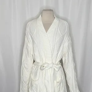 BEACH RIOT Rinna Chenille Robe Cream Cable Knit Belted Pockets X-Small Small thumbnail 3