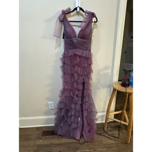 Jovani Gown Tiered Ruffle Mesh Size 4 Train One Of A Kind Romantic Prom Dress thumbnail 6