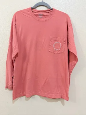 VS PINK The Ocean Made Me Salty Long Sleeve Pocket Campus Tee Salmon Peach M thumbnail 1
