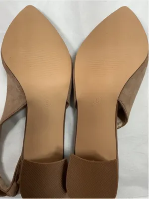 Womans New Slingback Pumps 8 Cowhide Tan Pointed Toe Block Heel Bow Accent thumbnail 6
