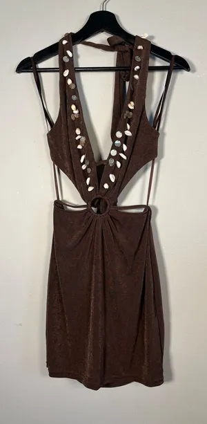 Windsor Brown Shell-Trim Halter Mini Dress thumbnail 1