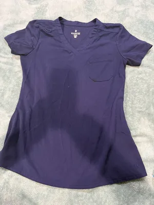 MedCouture Touch Scrub Top, Eggplant, Size XS, V-Neck with Pocket and Rib-Knit S thumbnail 1