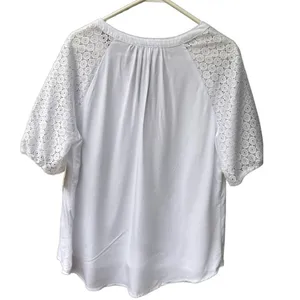 NWT Retrology size L short lace sleeved V neck top in bright white thumbnail 2