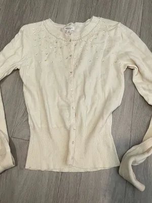 American Eagle Outfitters Cream Beaded Knit Cardigan thumbnail 1