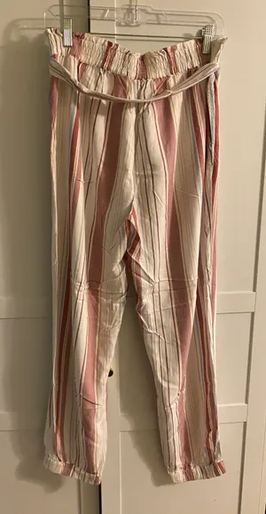 American Eagle Outfitters White Ivory Pink Striped Flowy Pant thumbnail 2