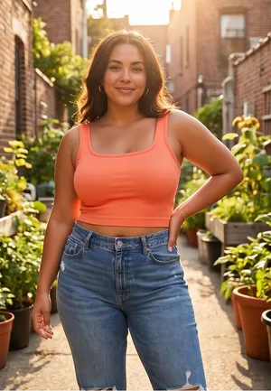 OQQ Ribbed Seamless Yoga Crop Tank Top - Orange thumbnail 1