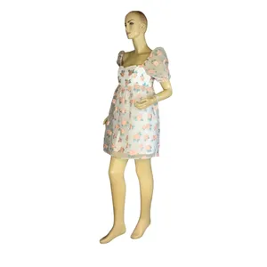 Altar'D State White W/Peach & Green Floral Print Organza Baby Doll Dress (M) thumbnail 6