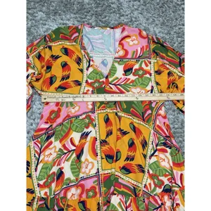 Tropical Patchwork Parrot Mini Dress Boho Resort Farm Rio Style Swim Cover S thumbnail 13