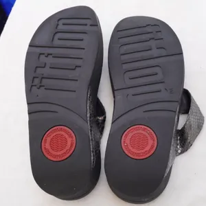 FitFlop Sandals Women Size 8 Black Snakeskin Crystal Microwobbleboard Thong thumbnail 3