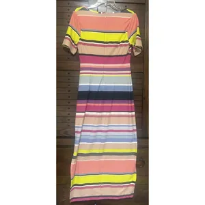 GUESS Multi-color Bright Striped Maxi Dress Size 4 Ribbed Short Sleeve Happy thumbnail 2