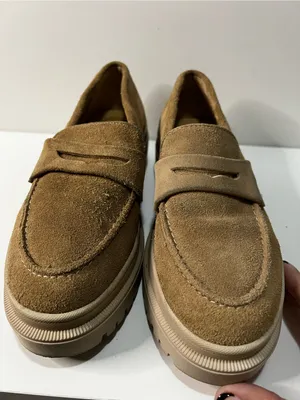 Patina Portland Leather Co Zoe Suede Leather Tan Chunky Platform Loafer Shoes thumbnail 3