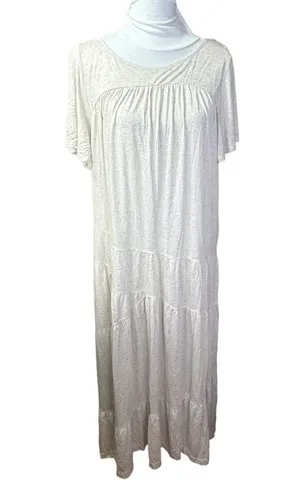New Free People Tiered Dress Low Scoop Back Oversized Heathered Oatmeal thumbnail 1