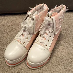 Women’s Platform Wedge Boots Pink & White Size EU 37 (6.5 US) NEW thumbnail 1