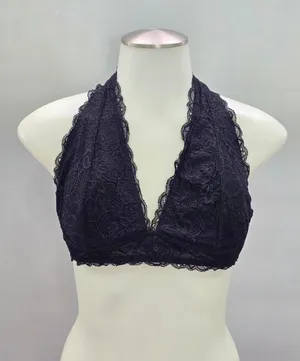 Free Press Black Whimsy Romantic Boudoir Bridal Cottage Lingerie Lace Bralette L thumbnail 1