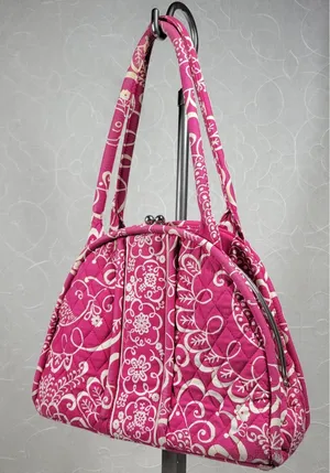 VTG Vera Bradley Eloise Bag Large Barbie Hot Pink Kiss Lock Dome Shoulder Purse thumbnail 1