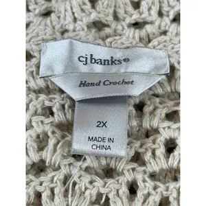 VTG CJ Bank Beige Open Knit Hand Crochet 2X Top NWT Beachy Coastal READ thumbnail 6