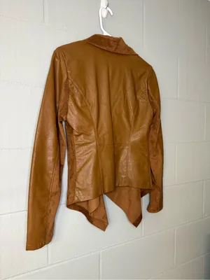 Blank NYC Suede & Leather Mixed Media Drape Front Jacket in Cognac Brown Size Sm thumbnail 7