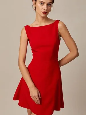 RIHOAS The Red Boat Neck High Waisted Mini Dress S thumbnail 3