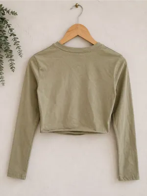 Edikted Olive Green Distressed Cutout Long Sleeve Crop Top Size M NW thumbnail 11