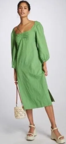 Anthropologie Maeve Women Midi Dress‎ 0 Green Square Neck Cottage Prairie thumbnail 1