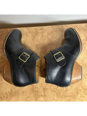 Korks Black Leather Buckle Ankle Boots Women's Size 8 39 Comfort Block Heel thumbnail 4