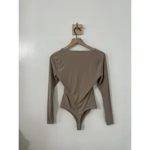 Abercrombie & Fitch Long Sleeve Taupe Bodysuit Square Neck Sz Small Basic Layer thumbnail 5