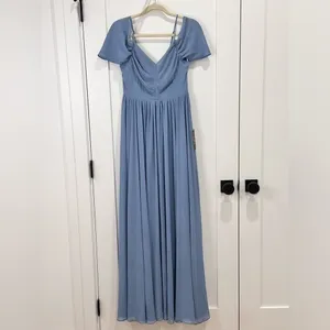 Lulus Lost In The Romance Chiffon Gown Slate Blue Small Prom Bridesmaid Formal thumbnail 5