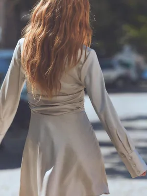 Zara Ivory Satin V-Neck Long Sleeve Mini Dress thumbnail 5