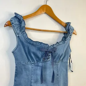 Urban Outfitters Nayda Denim Ruffle Lace up Stretch Mini Dress womens XS new thumbnail 4
