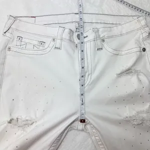 True Religion Curvy Skinny White Distressed Crystal Jeans Size‎ 34 thumbnail 6