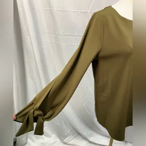 Ann Taylor Long Sleeve Tie Sleeve‎ Blouse Green Round Neck Womens Medium thumbnail 4