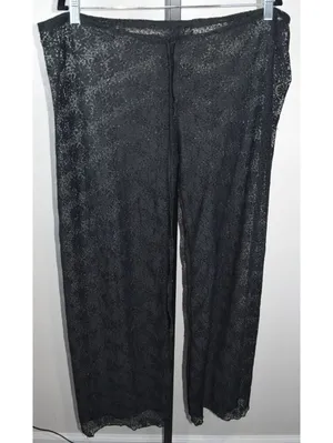 Unbranded Sheer Lace Wide Leg Pants, Black Floral, One Size (up to 44" waist) thumbnail 2