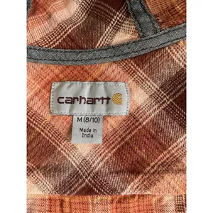 Carhartt Womens Plaid Hooded‎ Flannel Shirt Orange Burgundy Size M 8 10 thumbnail 4