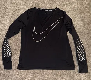 Nike Dri-FIT Running Long Sleeve Shirt with Oversized Swoosh and Reflective Sleeve Graphics thumbnail 1