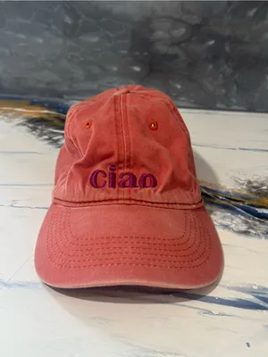 Free People Coral Baseball Cap with Purple 'ciao' Embroidery thumbnail 2