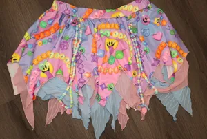 iHeartRaves Kandi Fairy Pixie Hem Mesh Rave Mini Skirt Pastel Bead Print size 1X thumbnail 1