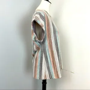 W5 Striped Textured Cuffed  Short Sleeved Top Medium thumbnail 3