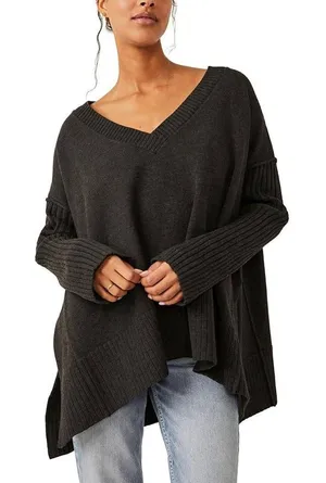 Free People Orion A Line Tunic Women's L Lagenlook Oversized‎ V Neck Sweater thumbnail 1